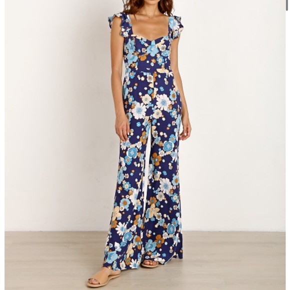 For Love And Lemons Pants - For Love & Lemons Magnolia Ruffled Jumper Midnight Bloom